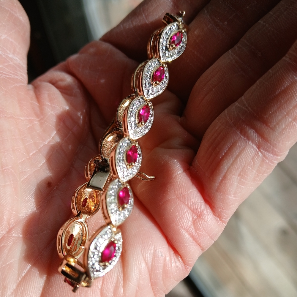 Gold Over Sterling Lab Ruby Bracelet - image 2